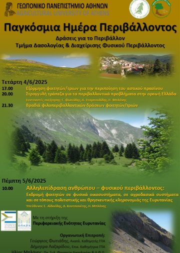 Εκδηλώσεις για την Παγκόσμια Ημέρα Περιβάλλοντος από το Τμήμα Δασολογίας του Γεωπονικού Πανεπιστημίου Αθηνών